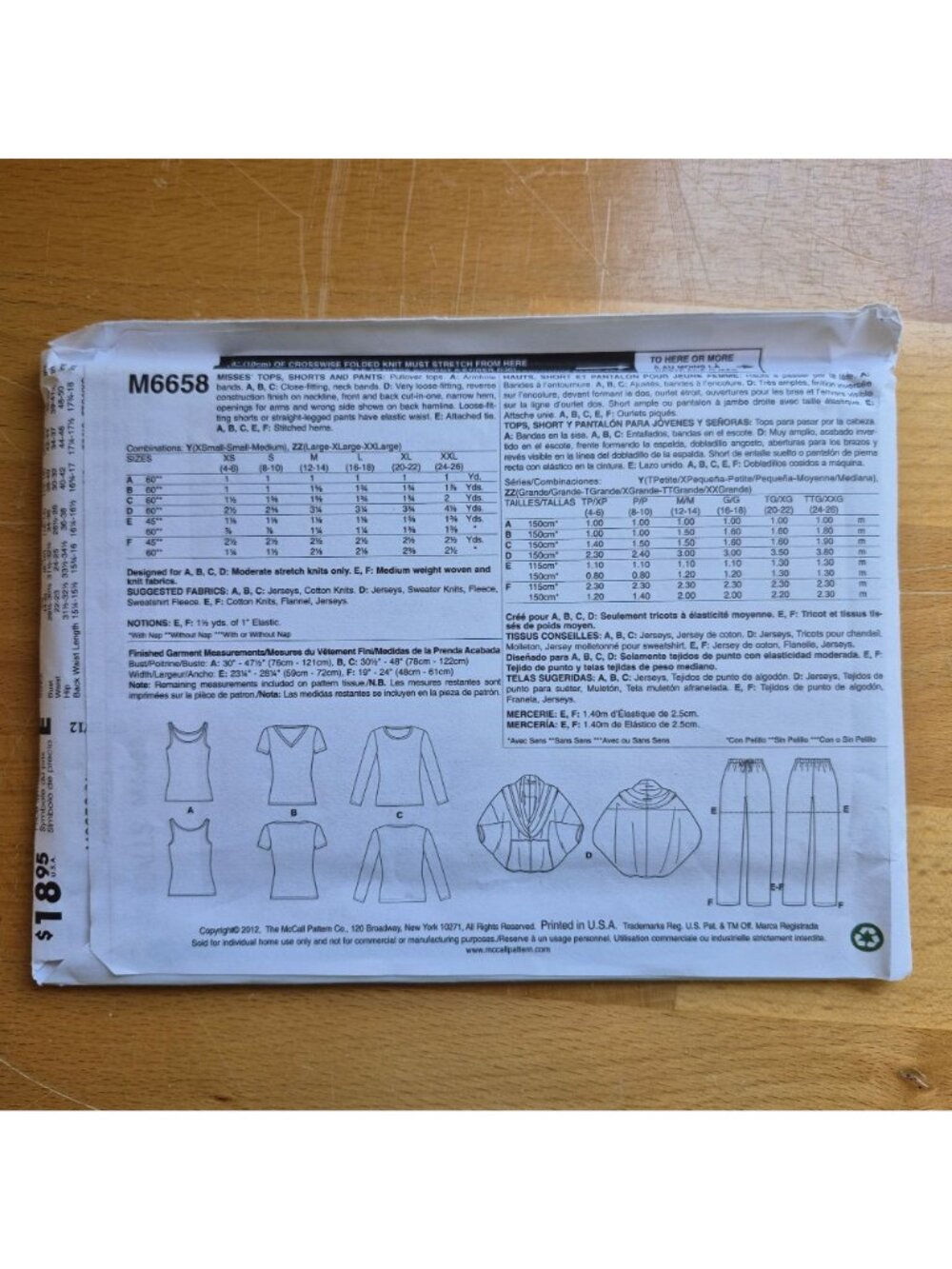 McCalls M6658 Easy Misses Tops Shorts Pants Sewing Pattern Sizes XS-M - Picture 3 of 3